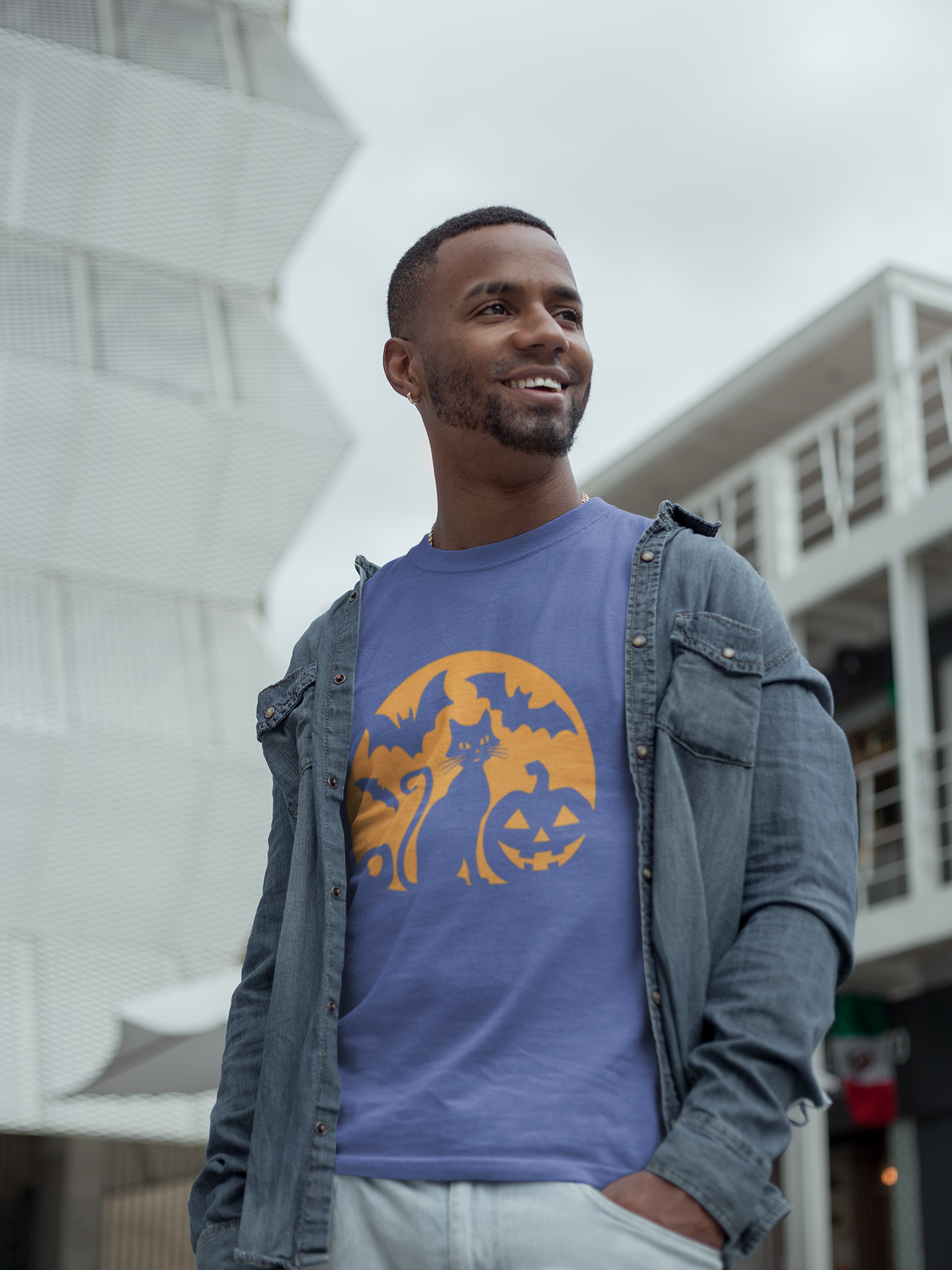 Retro Halloween Cat & Bats Tee
