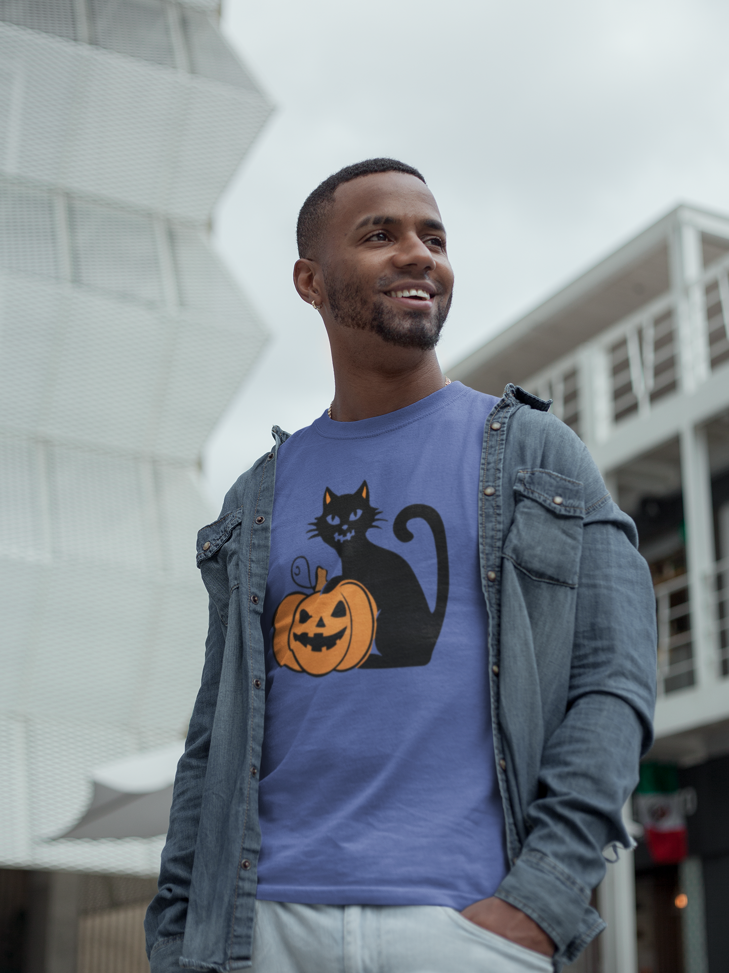 Retro Halloween Cat and Pumpkin Tee