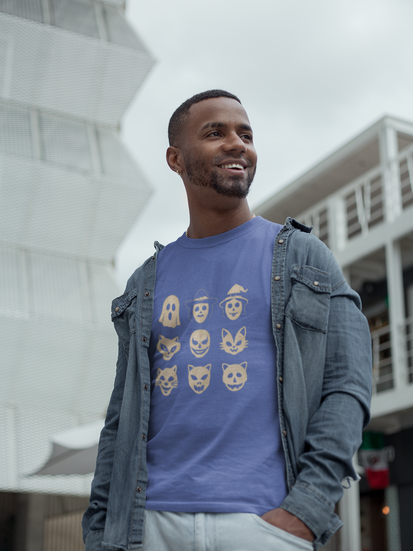 Retro Halloween Mask Grid Tee