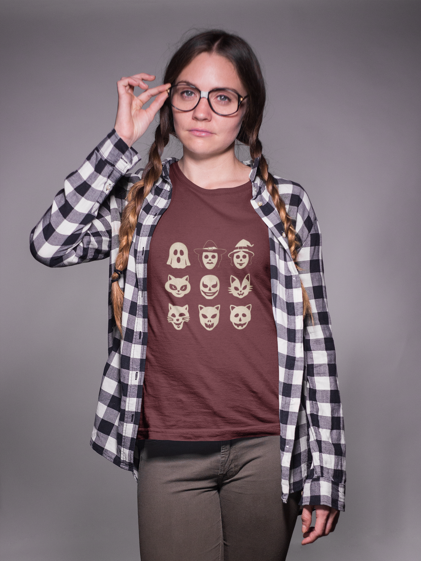Retro Halloween Mask Grid Tee
