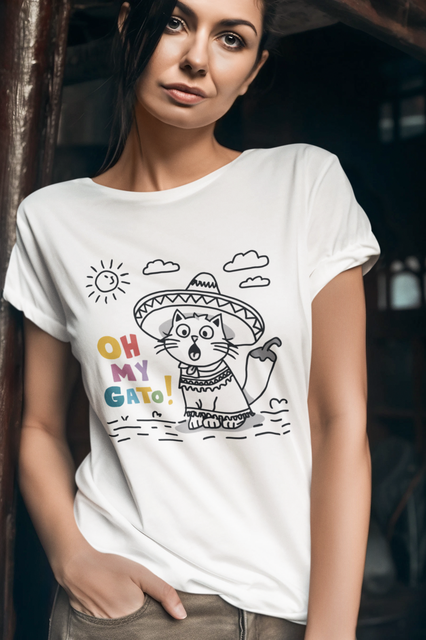 Humorous Oh My Gato! Cat Tee
