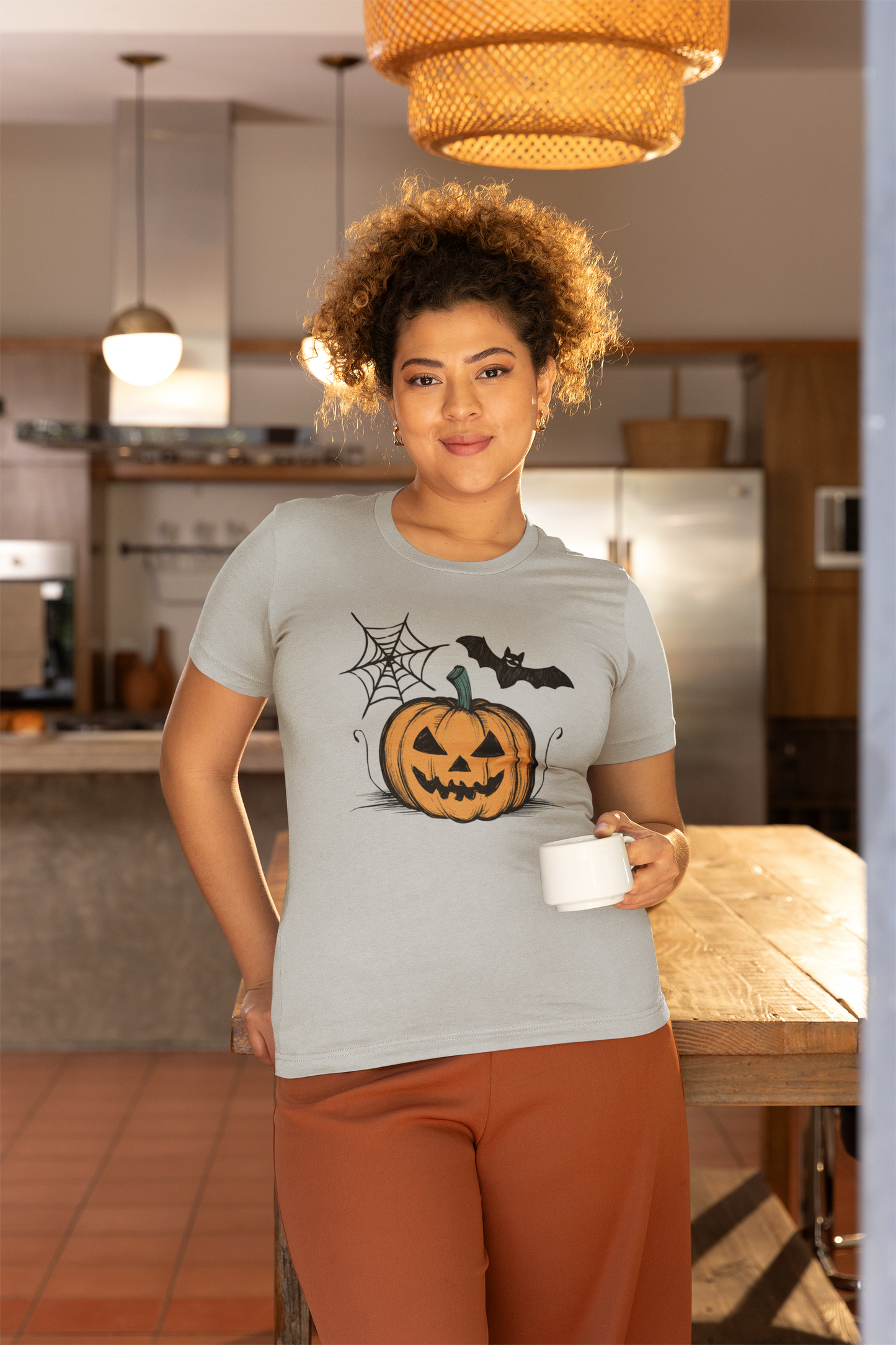 Retro Halloween Pumpkin Bat Web Tee