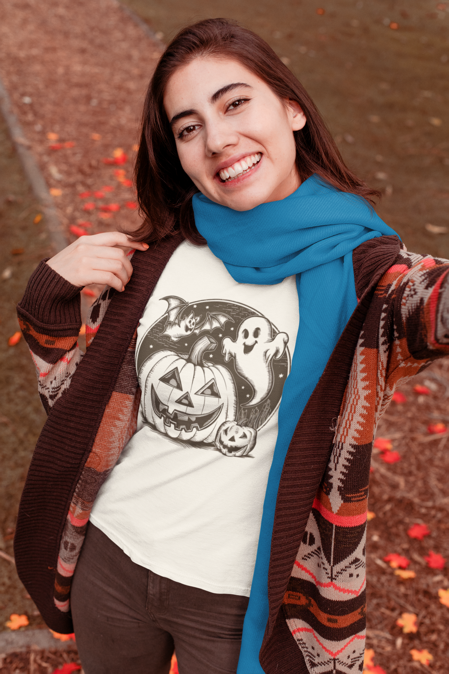 Retro Halloween Jack-O-Lantern Ghost Bat Tee