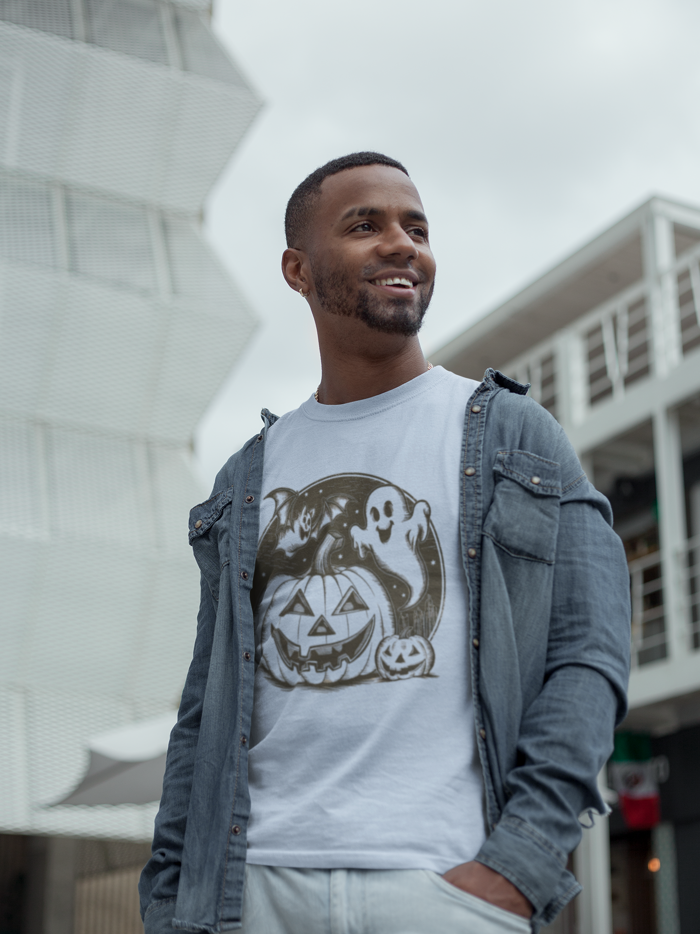 Retro Halloween Jack-O-Lantern Ghost Bat Tee