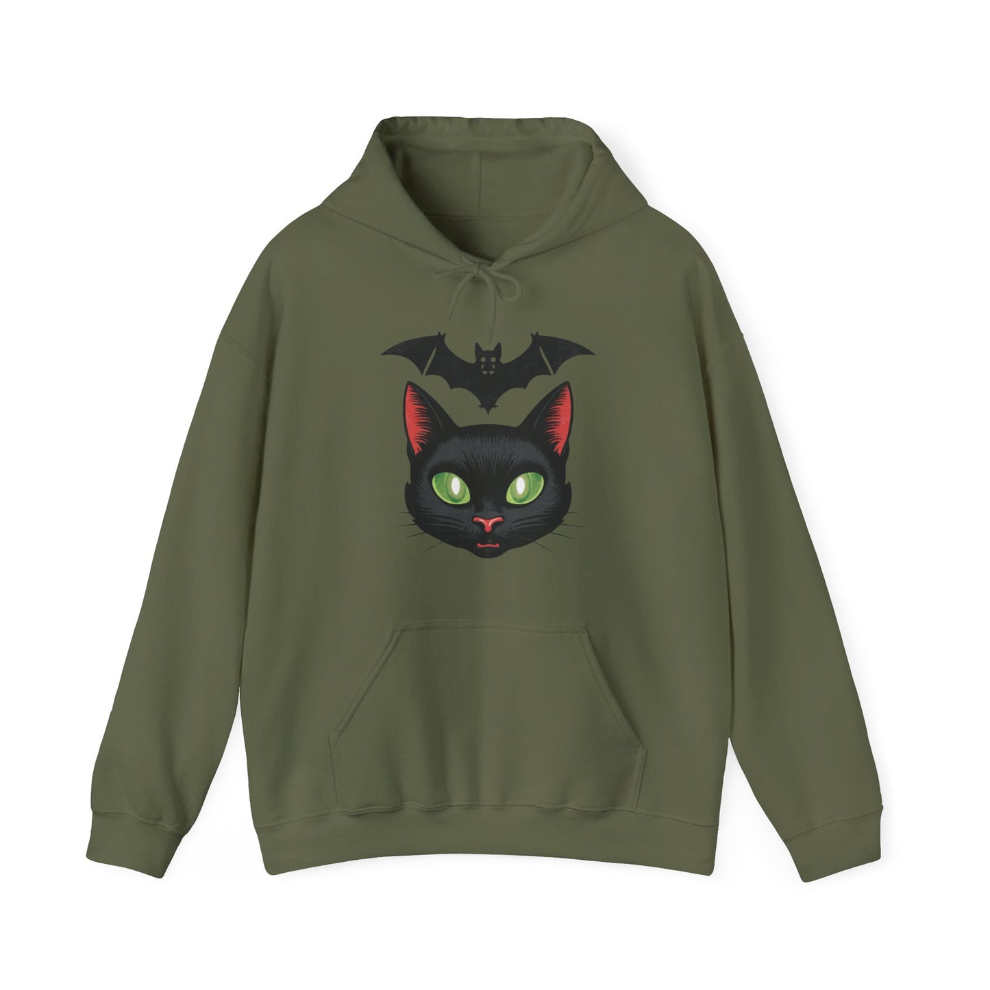 Retro Cat and Bat Halloween Hoodie