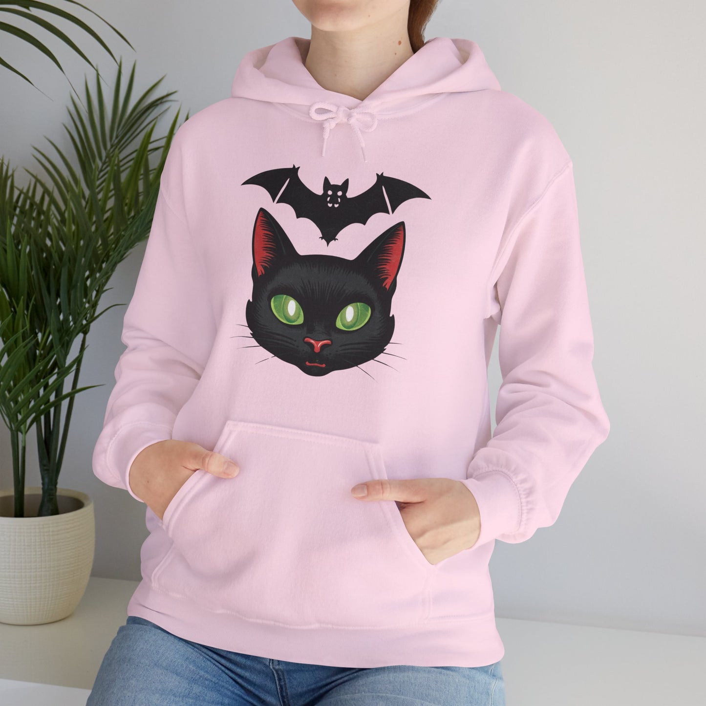 Retro Cat and Bat Halloween Hoodie
