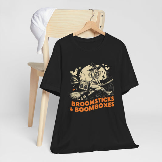 Retro Broomsticks & Boomboxes Witch Tee