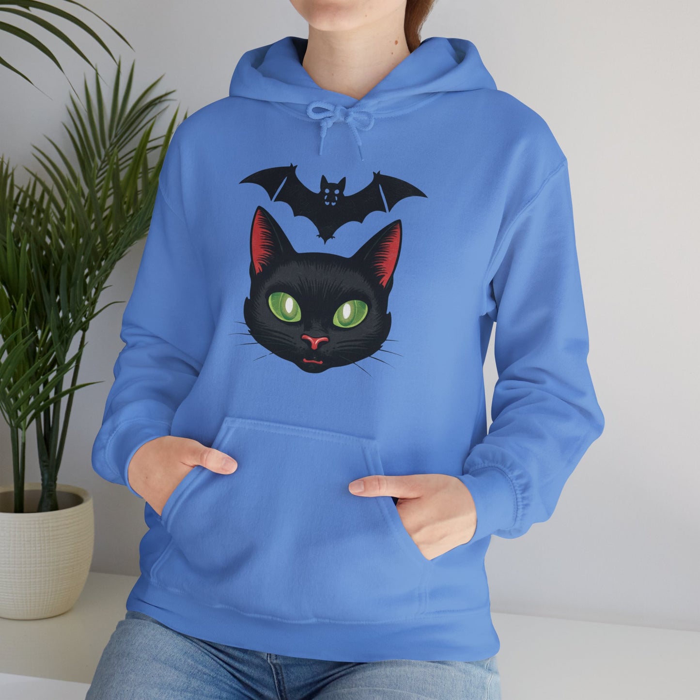 Retro Cat and Bat Halloween Hoodie