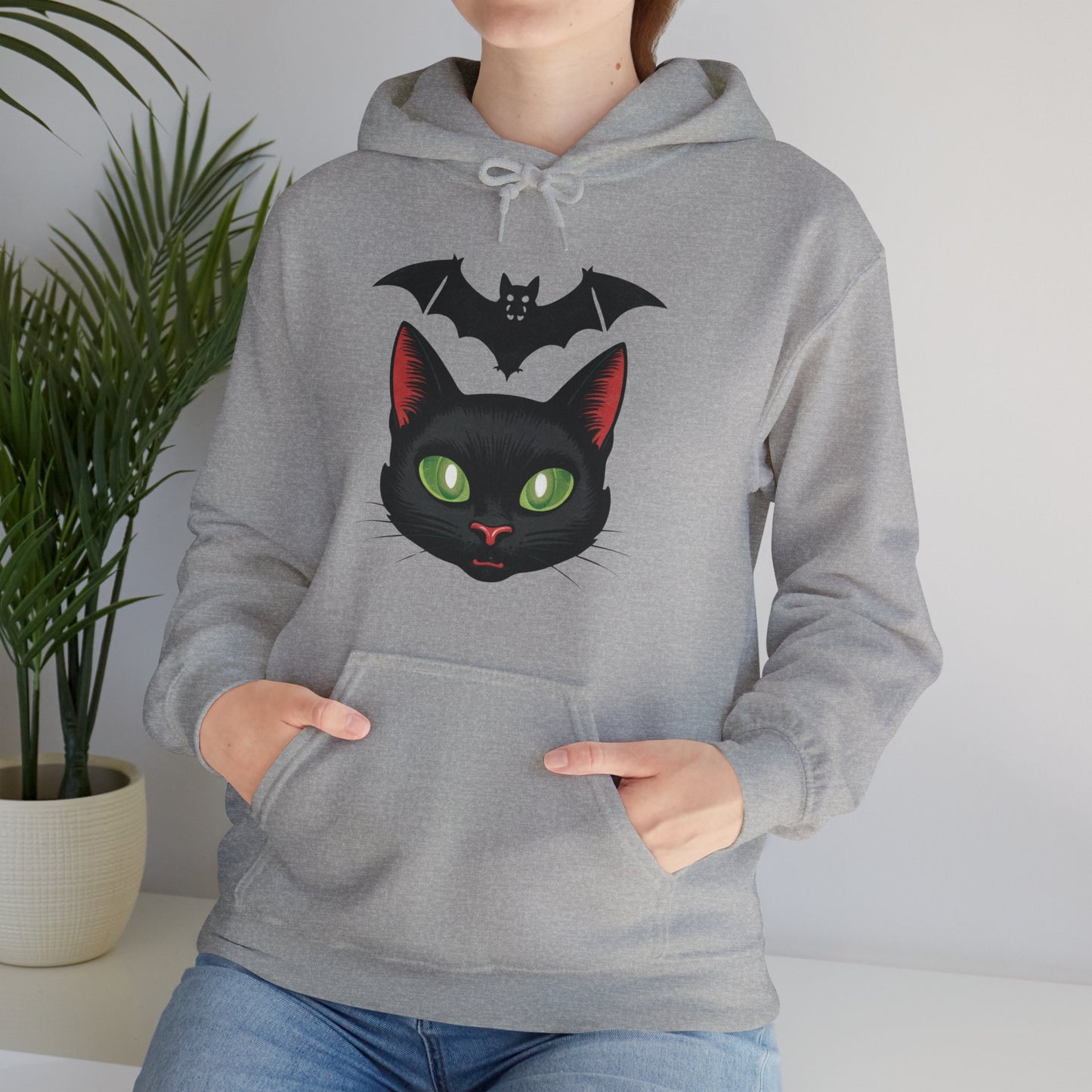 Retro Cat and Bat Halloween Hoodie
