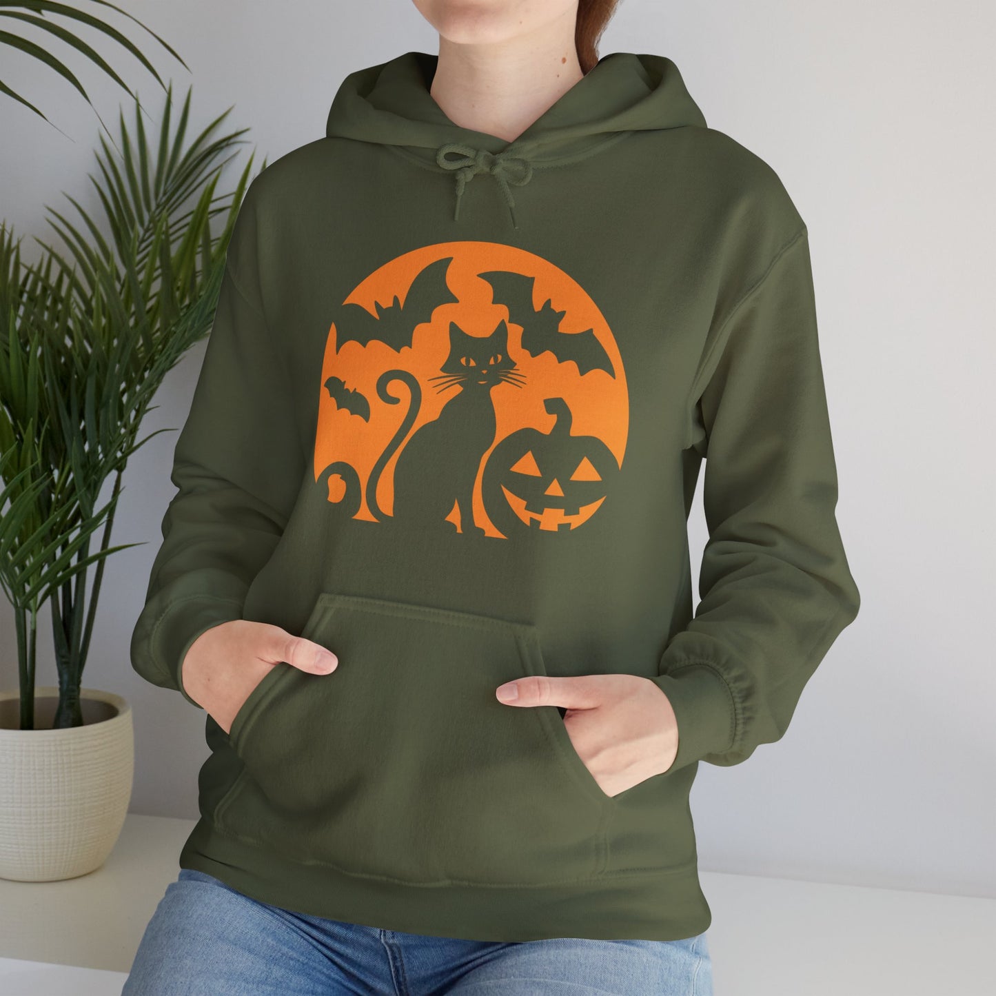 Retro Halloween Cat & Bats Hoodie