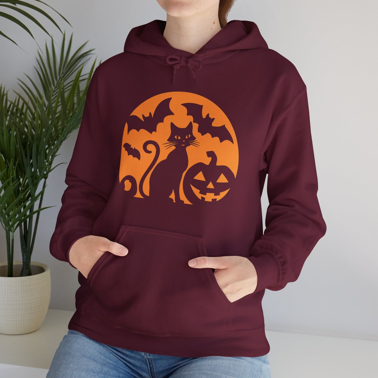 Retro Halloween Cat & Bats Hoodie