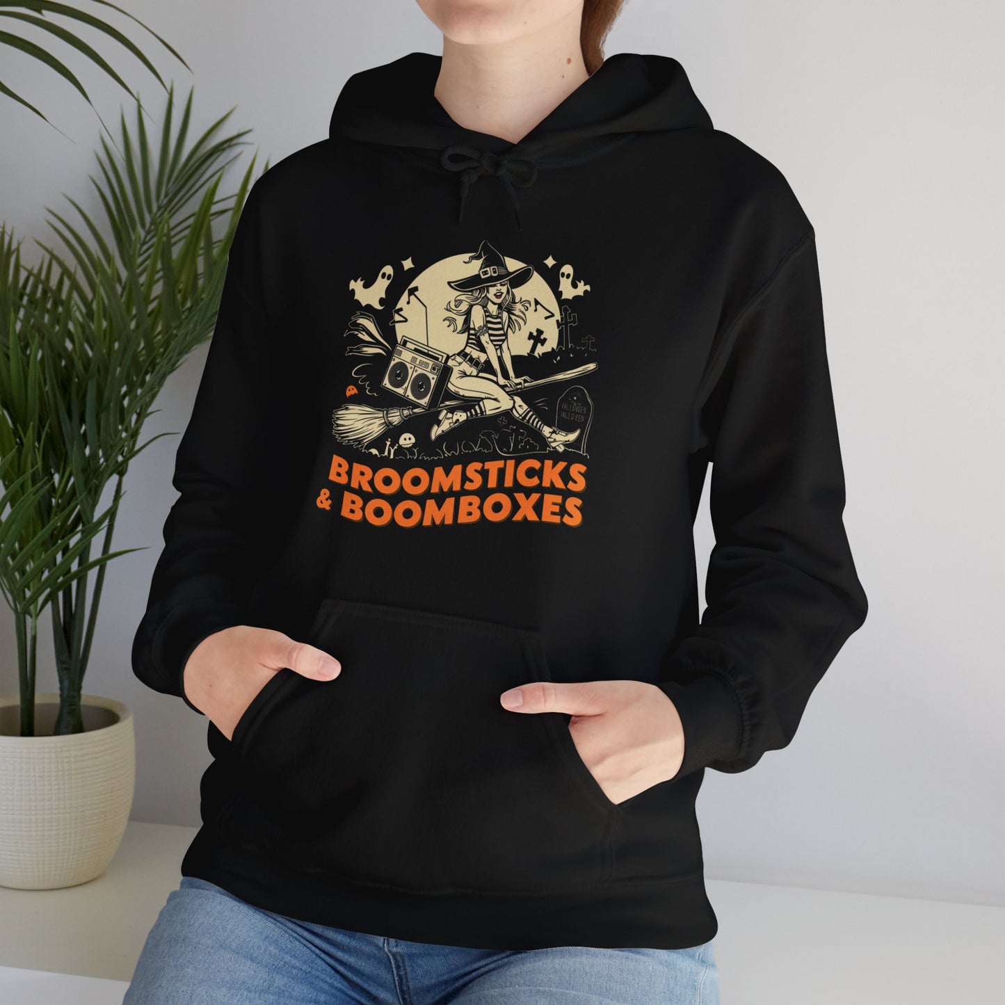 Retro Broomsticks & Boomboxes Witch Hoodie