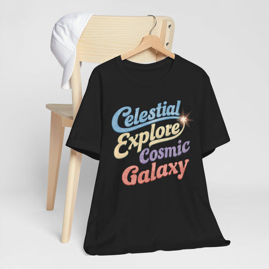 Celestial Explore Cosmic Galaxy Retro Words Tee