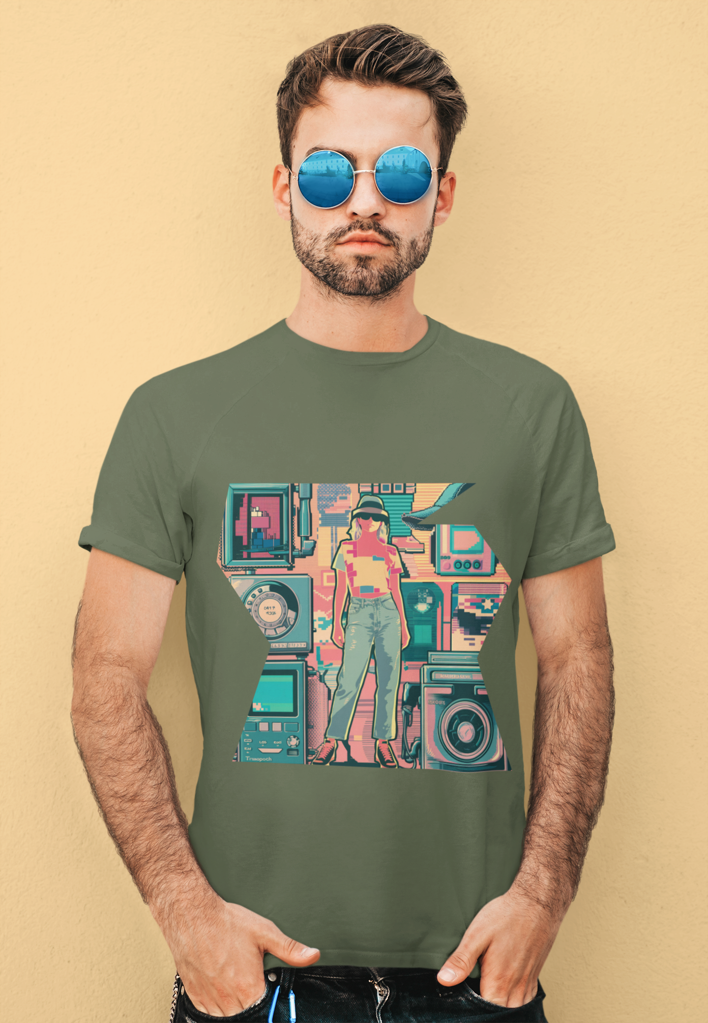 Retro Colorful Mixed Media Abstract Tee