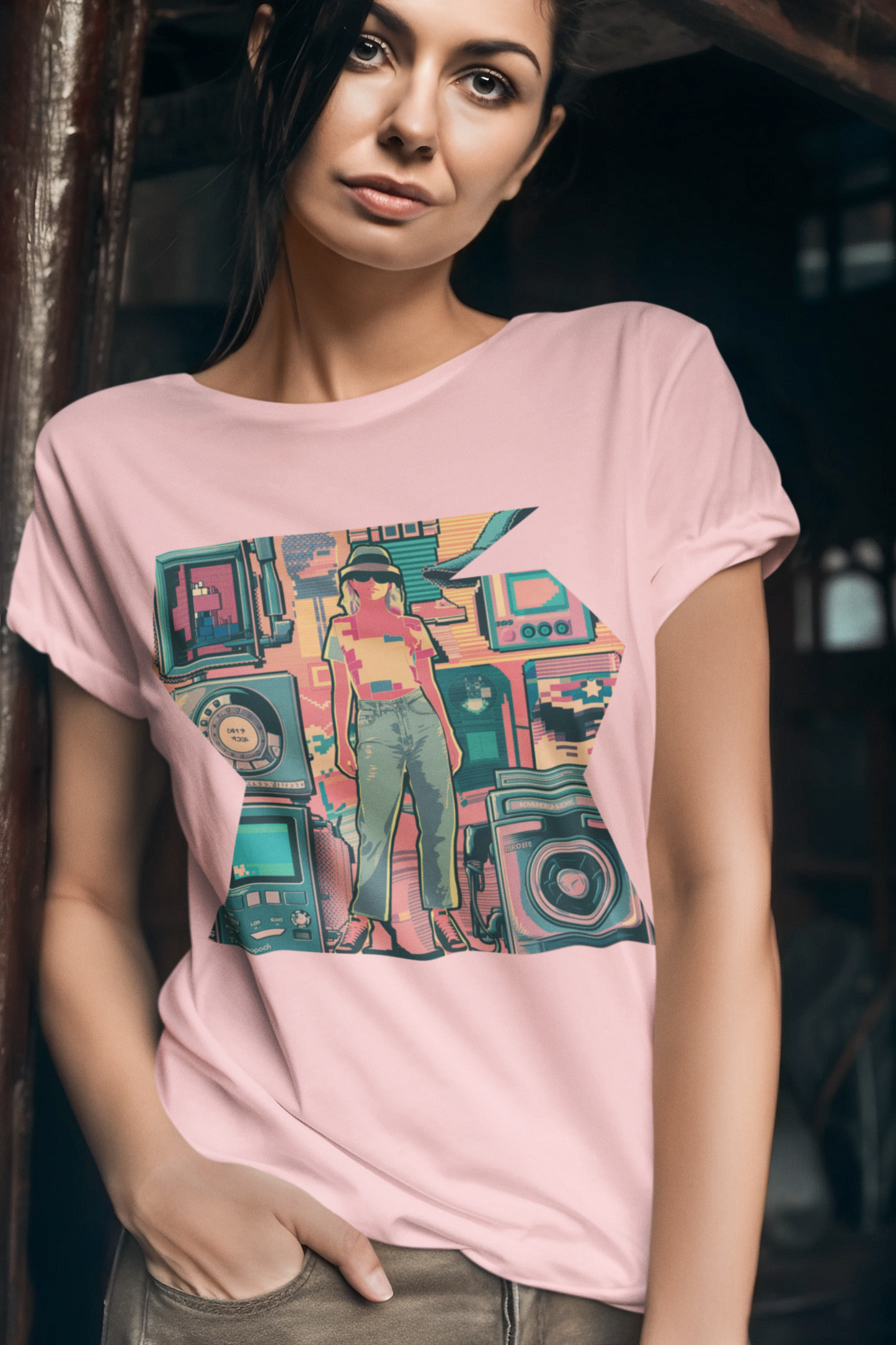 Retro Colorful Mixed Media Abstract Tee