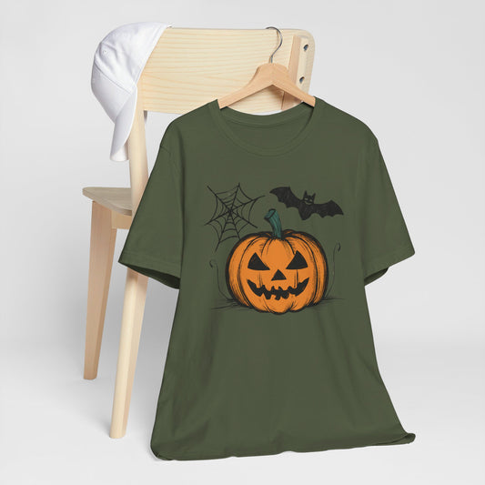 Retro Halloween Pumpkin Bat Web Tee