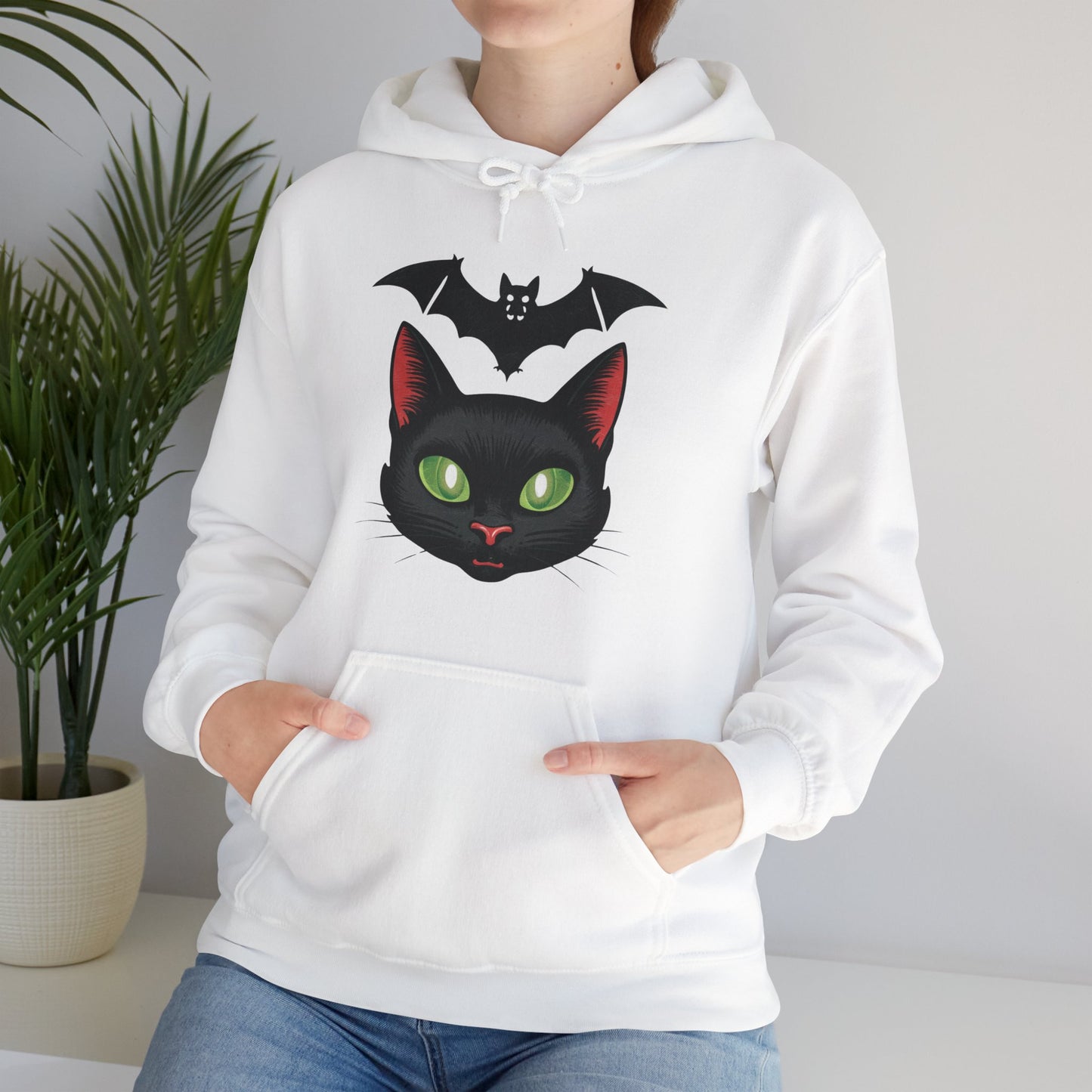 Retro Cat and Bat Halloween Hoodie