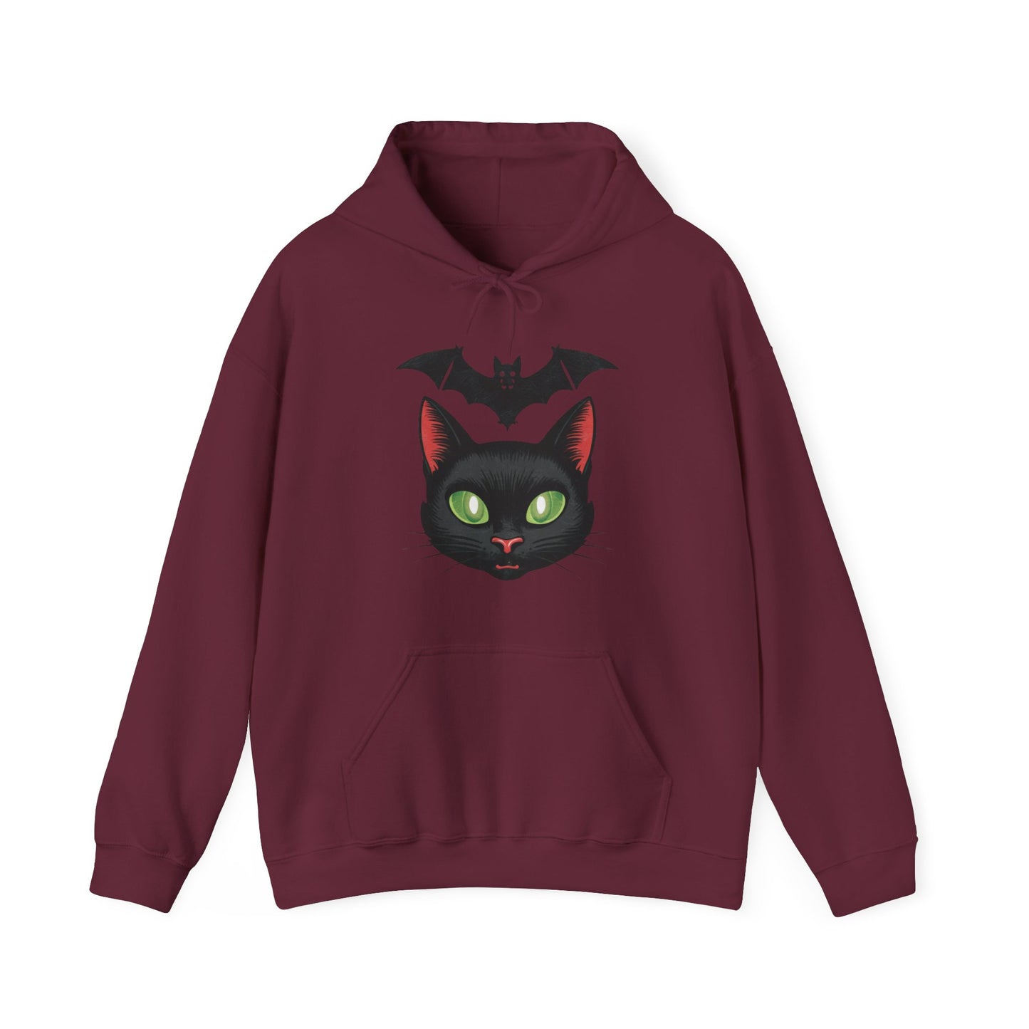 Retro Cat and Bat Halloween Hoodie