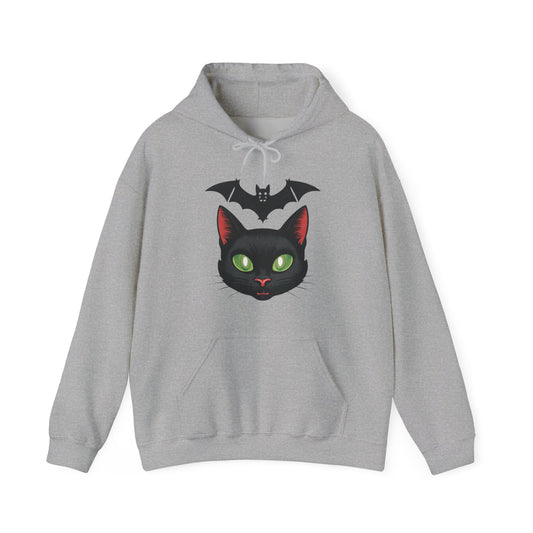 Retro Cat and Bat Halloween Hoodie