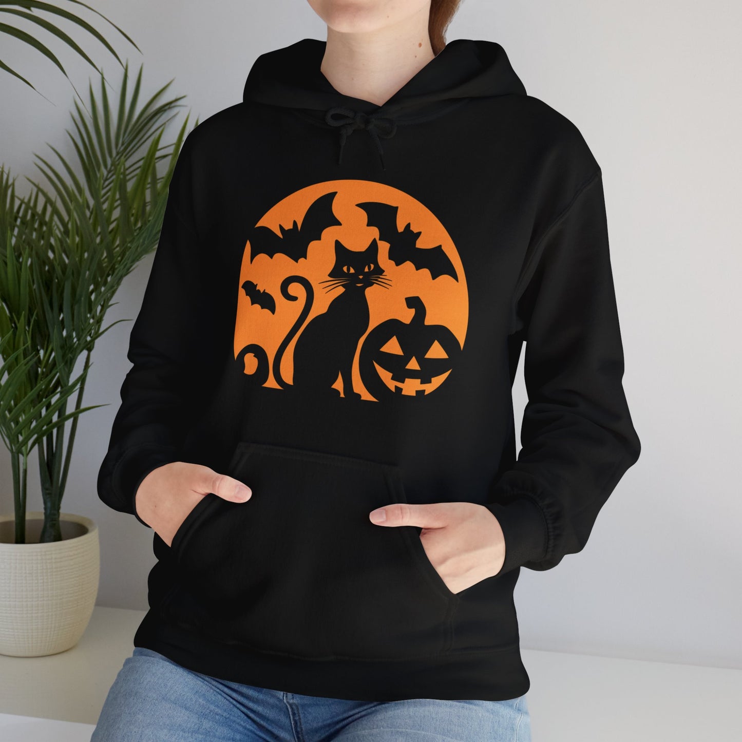 Retro Halloween Cat & Bats Hoodie
