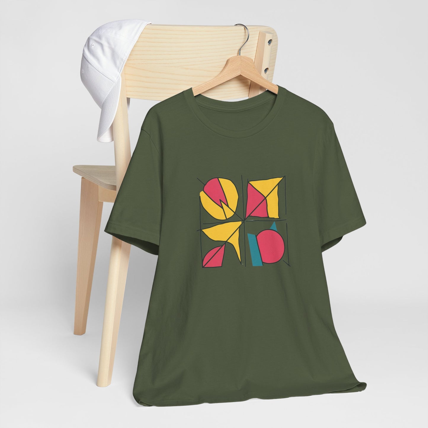 Retro Geometric Red Yellow Blue Patterned Tee