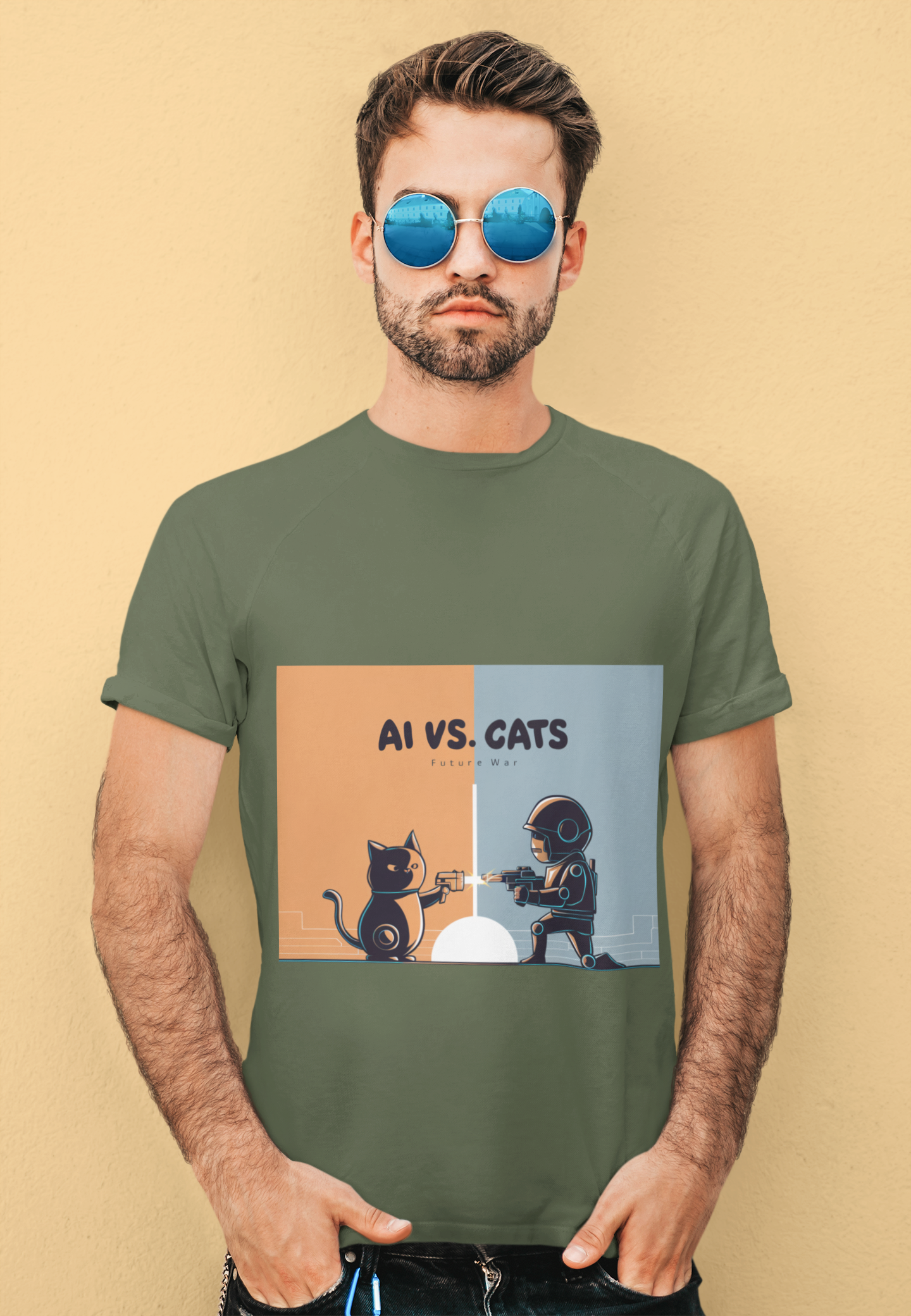 AI vs. Cats War Humor Tee
