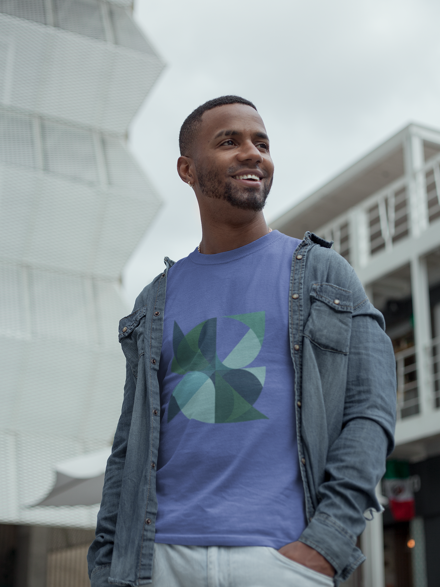 Retro Geometric Blue/Green Abstract Tee