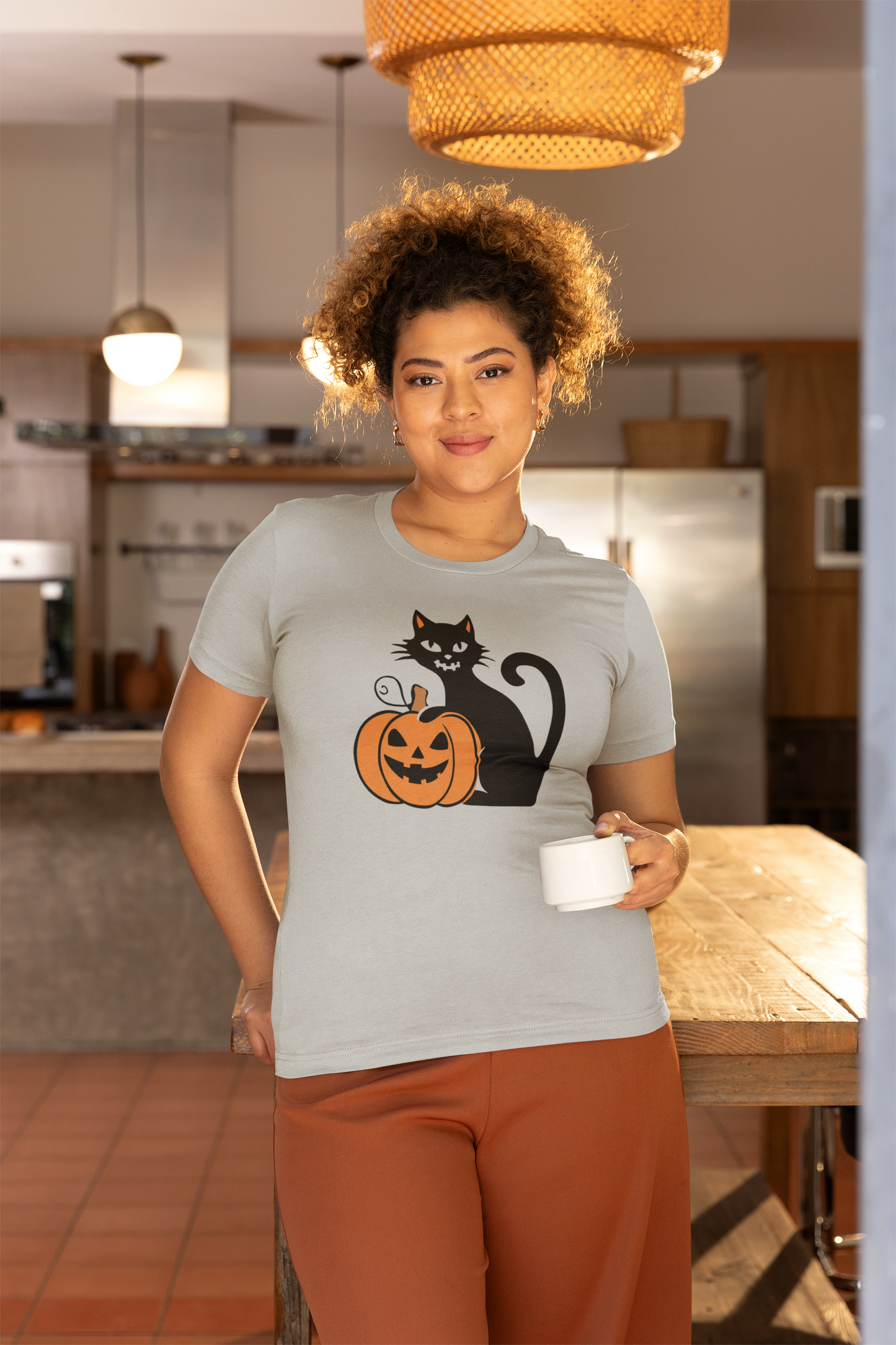 Retro Halloween Cat and Pumpkin Tee