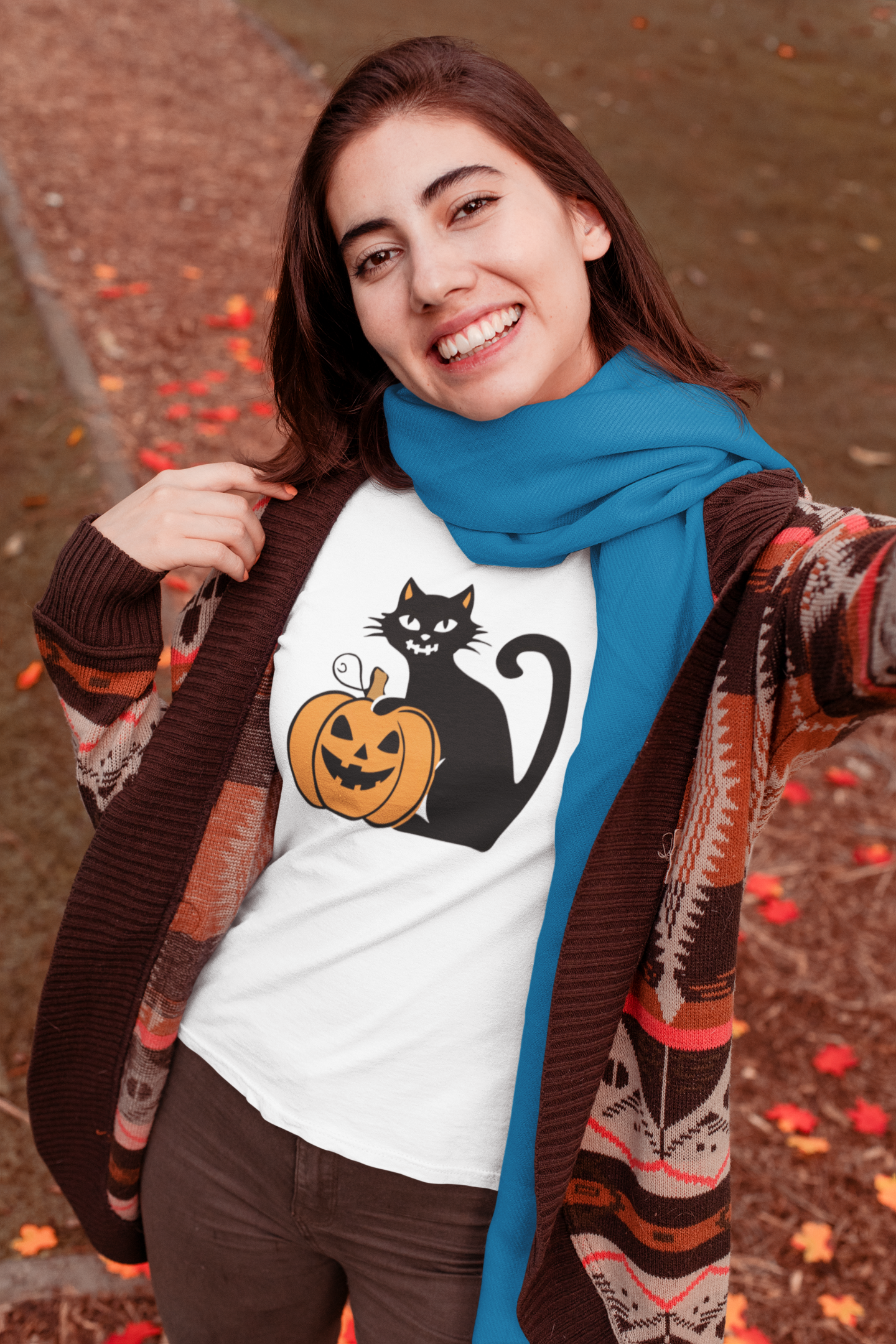 Retro Halloween Cat and Pumpkin Tee