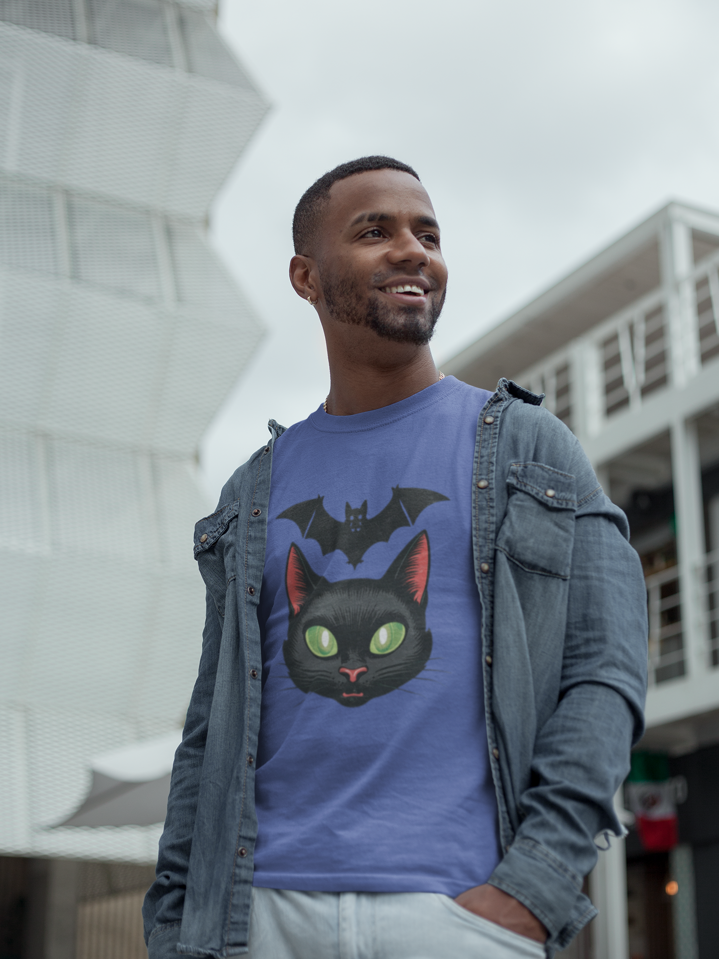 Retro Cat and Bat Halloween Tee