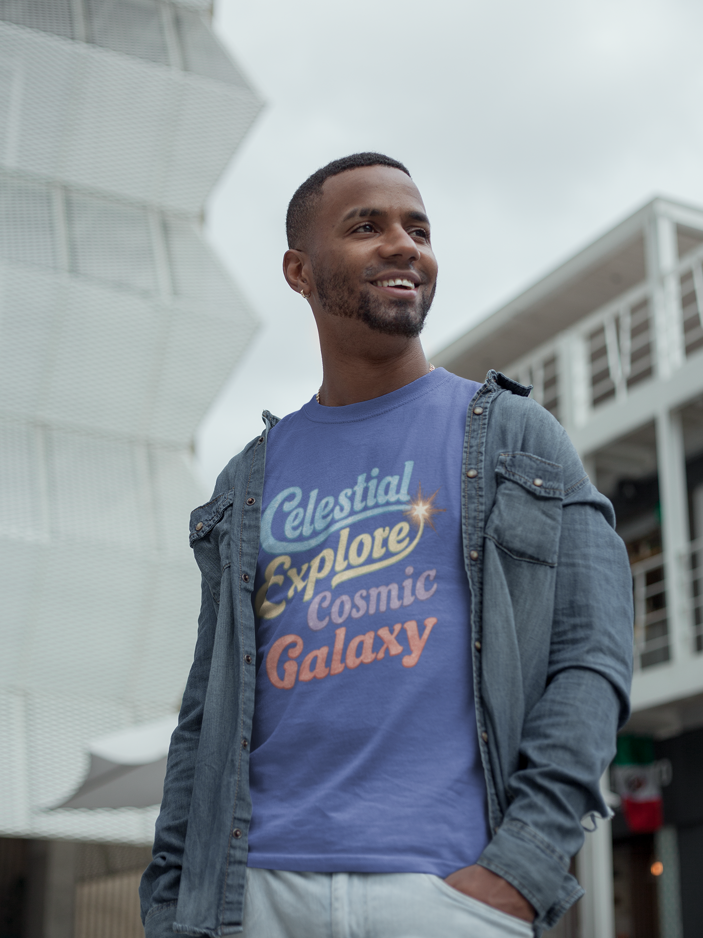 Celestial Explore Cosmic Galaxy Retro Words Tee