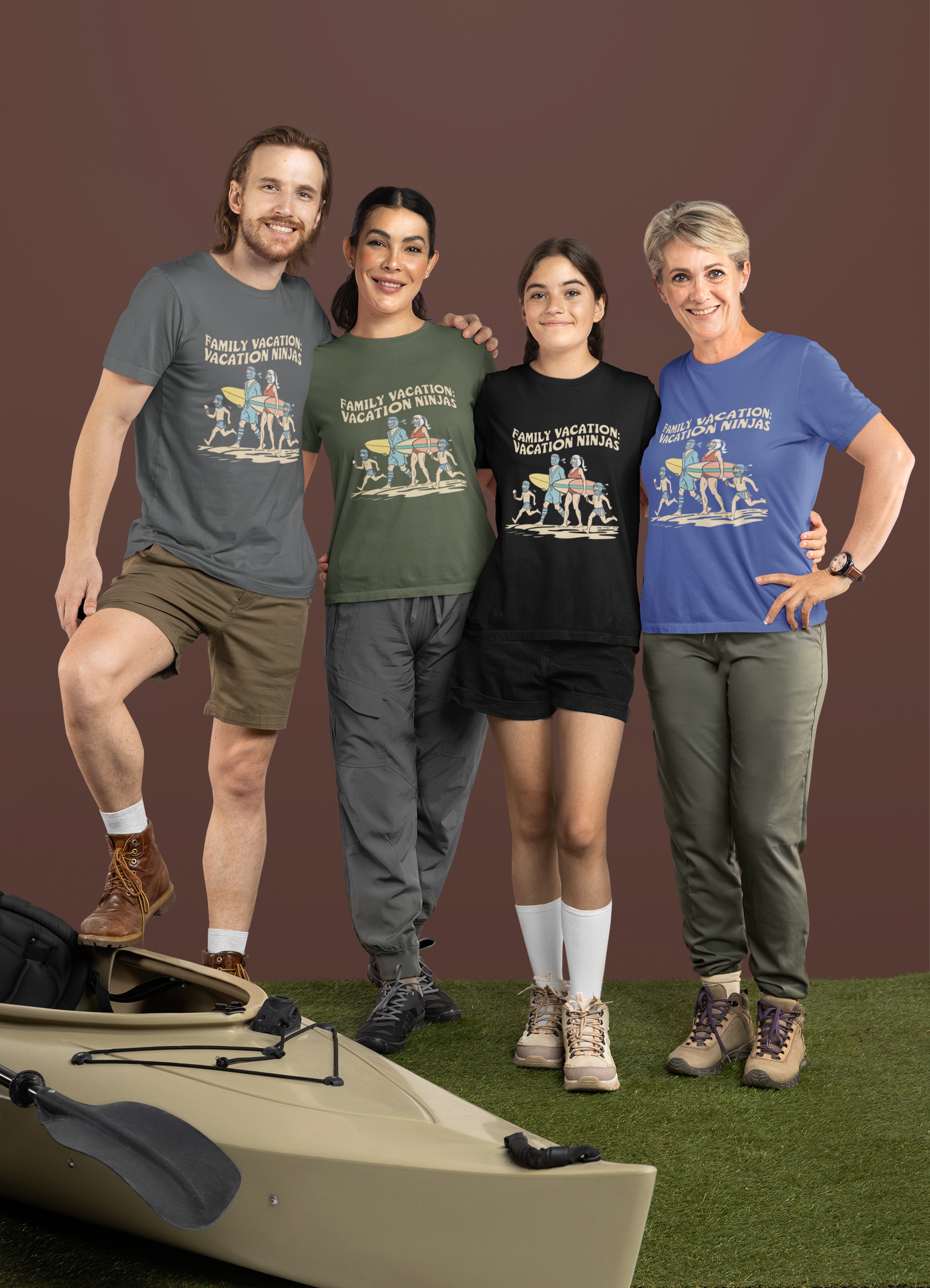 Family Vacation Beach Ninjas Retro Tee