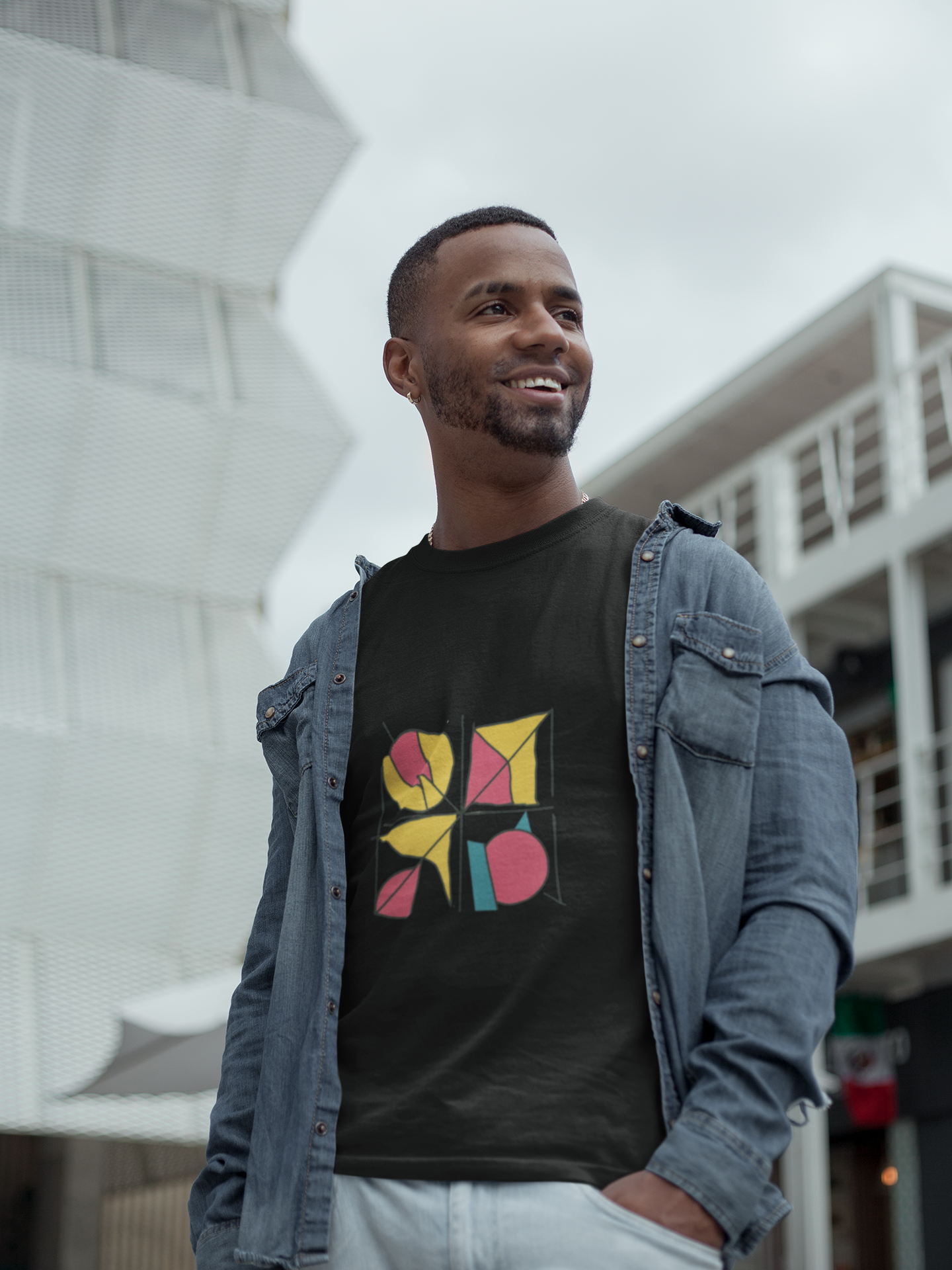 Retro Geometric Red Yellow Blue Patterned Tee